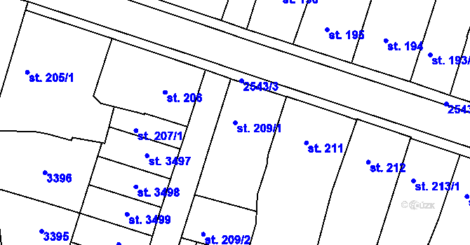 Parcela st. 209/1 v KÚ Nový Bydžov, Katastrální mapa