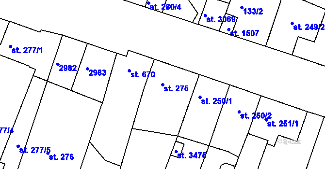 Parcela st. 275 v KÚ Nový Bydžov, Katastrální mapa