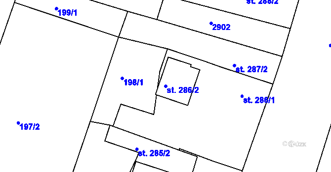 Parcela st. 286/2 v KÚ Nový Bydžov, Katastrální mapa