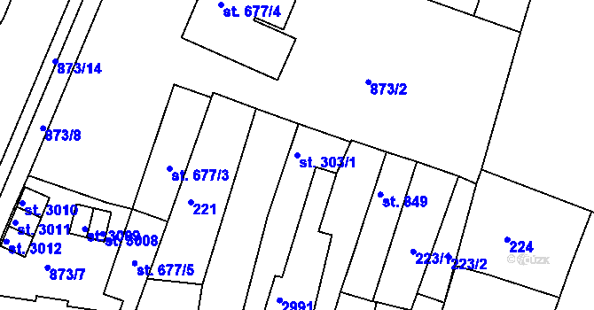Parcela st. 303/1 v KÚ Nový Bydžov, Katastrální mapa