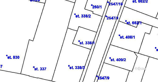 Parcela st. 338/1 v KÚ Nový Bydžov, Katastrální mapa
