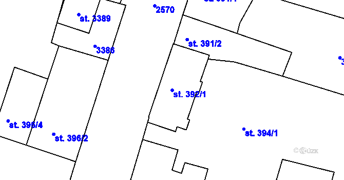 Parcela st. 392/1 v KÚ Nový Bydžov, Katastrální mapa