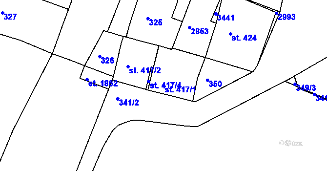 Parcela st. 417/1 v KÚ Nový Bydžov, Katastrální mapa