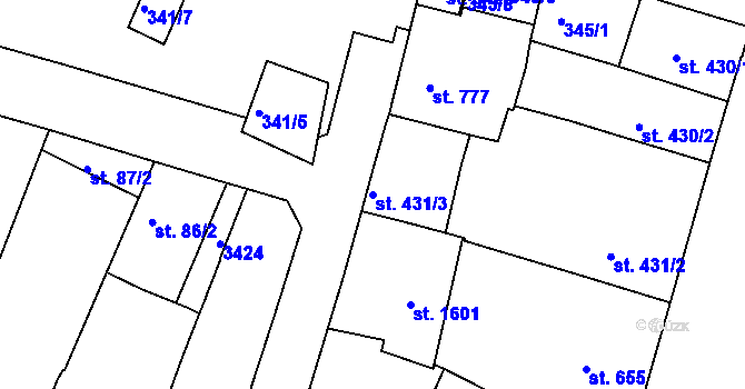 Parcela st. 431/3 v KÚ Nový Bydžov, Katastrální mapa