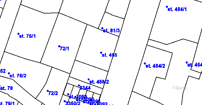 Parcela st. 455 v KÚ Nový Bydžov, Katastrální mapa