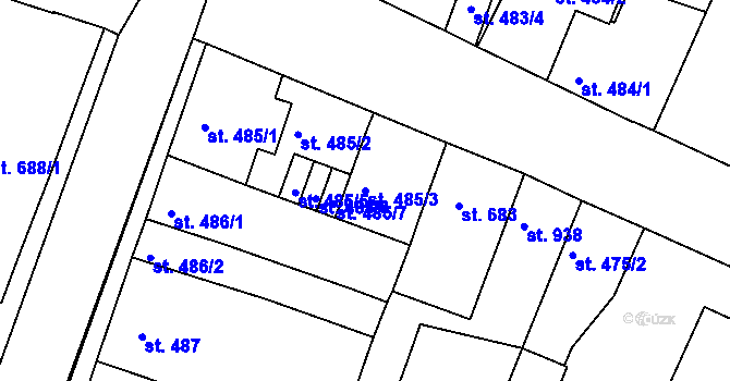 Parcela st. 485/3 v KÚ Nový Bydžov, Katastrální mapa