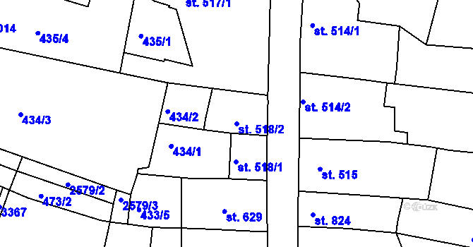 Parcela st. 518/2 v KÚ Nový Bydžov, Katastrální mapa