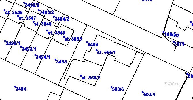 Parcela st. 555/1 v KÚ Nový Bydžov, Katastrální mapa