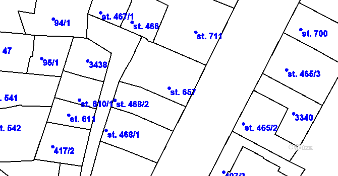 Parcela st. 657 v KÚ Nový Bydžov, Katastrální mapa