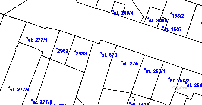 Parcela st. 670 v KÚ Nový Bydžov, Katastrální mapa