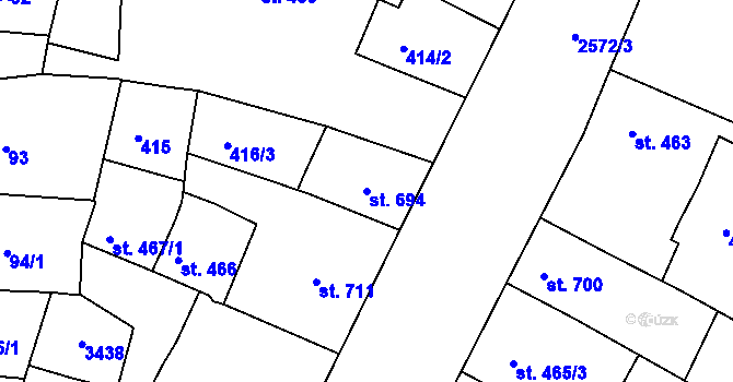 Parcela st. 694 v KÚ Nový Bydžov, Katastrální mapa