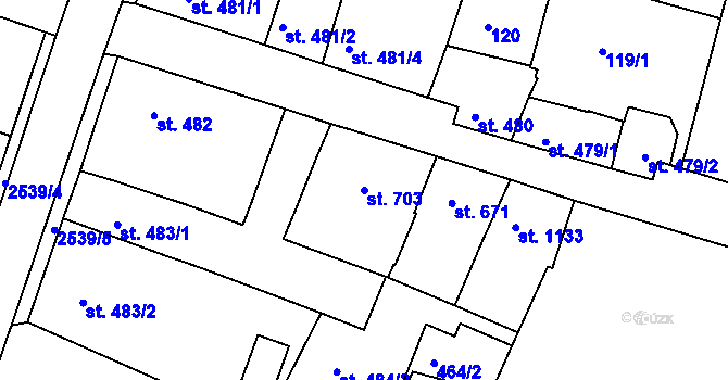 Parcela st. 703 v KÚ Nový Bydžov, Katastrální mapa