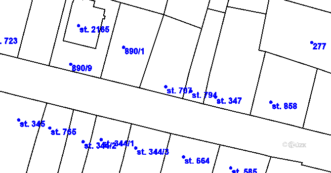 Parcela st. 707 v KÚ Nový Bydžov, Katastrální mapa