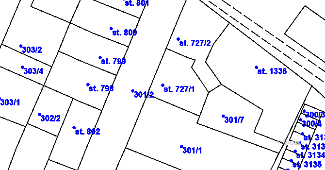 Parcela st. 727/1 v KÚ Nový Bydžov, Katastrální mapa