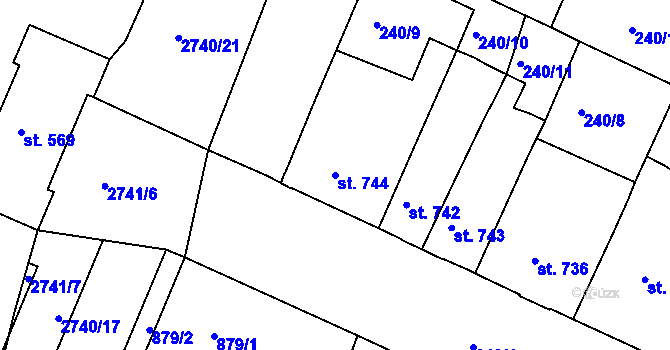 Parcela st. 744 v KÚ Nový Bydžov, Katastrální mapa