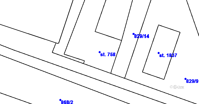 Parcela st. 758 v KÚ Nový Bydžov, Katastrální mapa