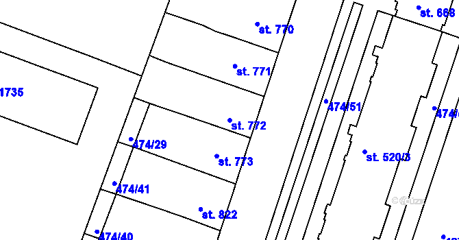 Parcela st. 772 v KÚ Nový Bydžov, Katastrální mapa
