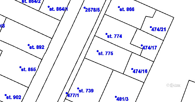 Parcela st. 775 v KÚ Nový Bydžov, Katastrální mapa