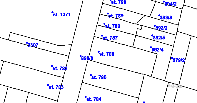 Parcela st. 786 v KÚ Nový Bydžov, Katastrální mapa