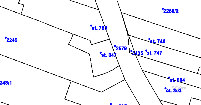 Parcela st. 847 v KÚ Nový Bydžov, Katastrální mapa