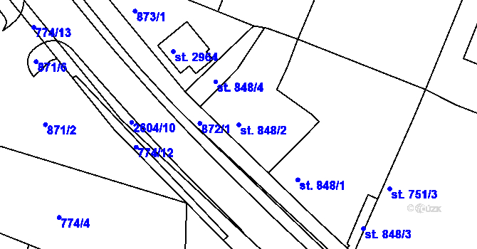 Parcela st. 848/2 v KÚ Nový Bydžov, Katastrální mapa