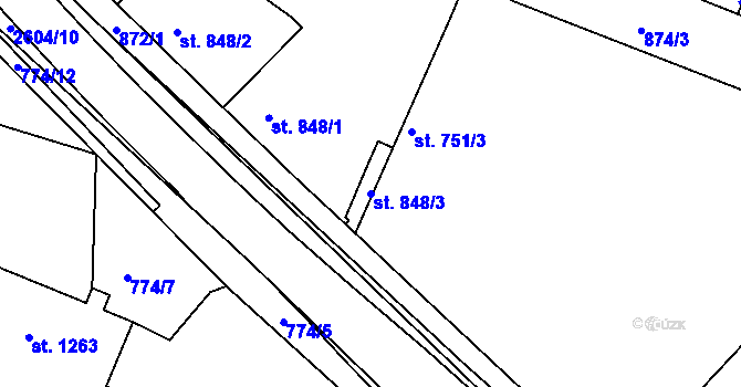 Parcela st. 848/3 v KÚ Nový Bydžov, Katastrální mapa