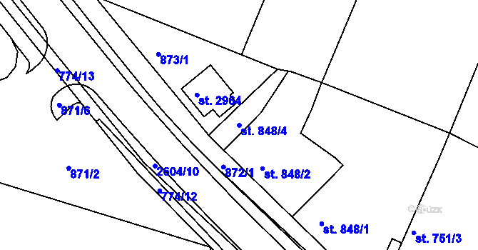 Parcela st. 848/4 v KÚ Nový Bydžov, Katastrální mapa