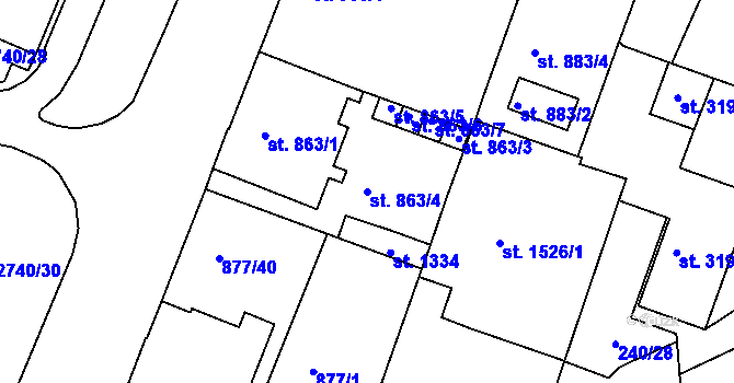 Parcela st. 863/4 v KÚ Nový Bydžov, Katastrální mapa