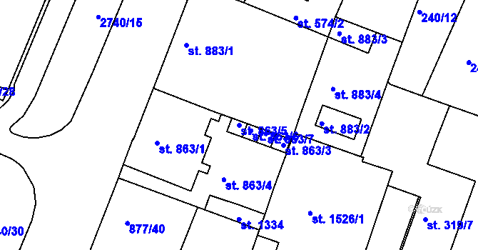 Parcela st. 863/5 v KÚ Nový Bydžov, Katastrální mapa