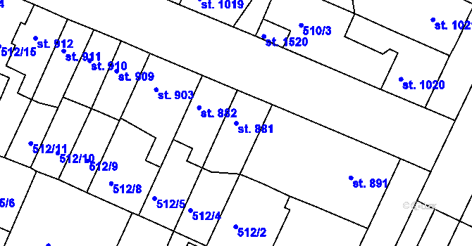 Parcela st. 881 v KÚ Nový Bydžov, Katastrální mapa