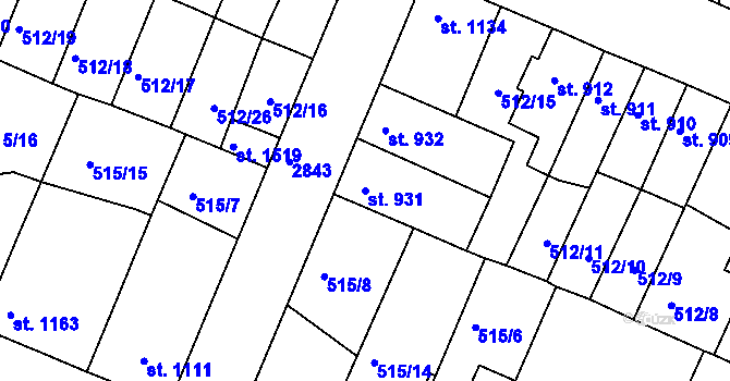 Parcela st. 931 v KÚ Nový Bydžov, Katastrální mapa