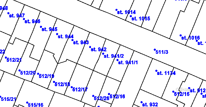 Parcela st. 941/2 v KÚ Nový Bydžov, Katastrální mapa
