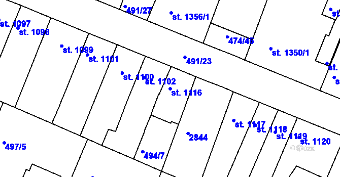 Parcela st. 1116 v KÚ Nový Bydžov, Katastrální mapa