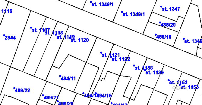 Parcela st. 1121 v KÚ Nový Bydžov, Katastrální mapa