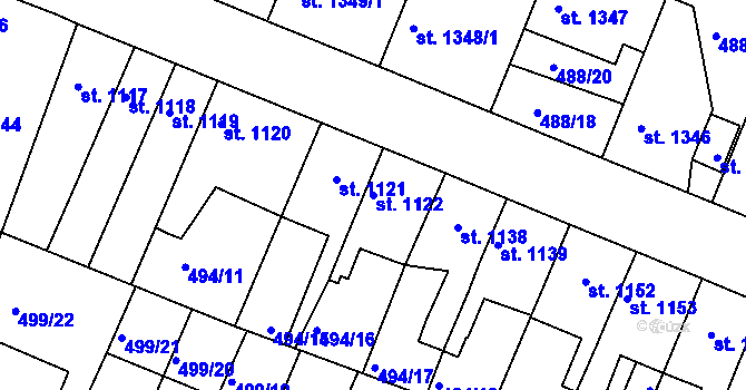 Parcela st. 1122 v KÚ Nový Bydžov, Katastrální mapa