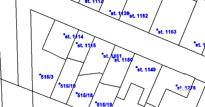 Parcela st. 1151 v KÚ Nový Bydžov, Katastrální mapa