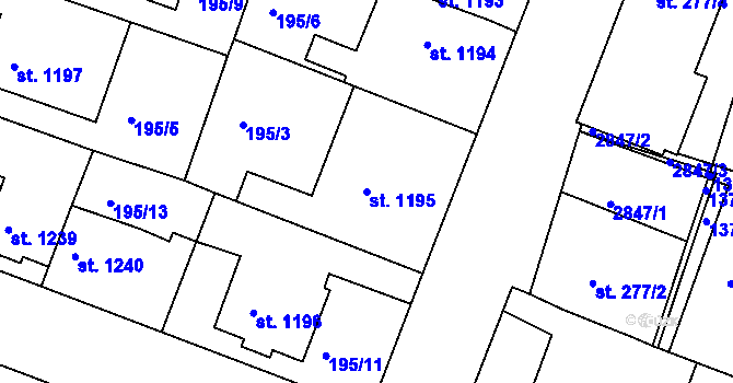 Parcela st. 1195 v KÚ Nový Bydžov, Katastrální mapa
