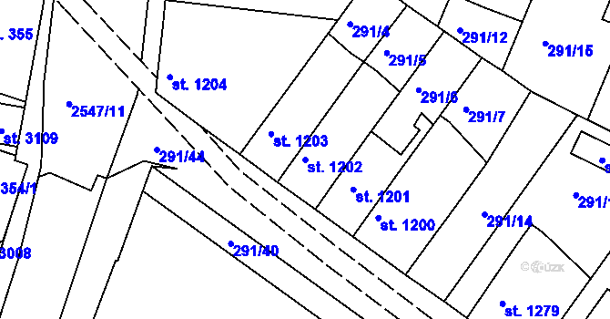 Parcela st. 1202 v KÚ Nový Bydžov, Katastrální mapa