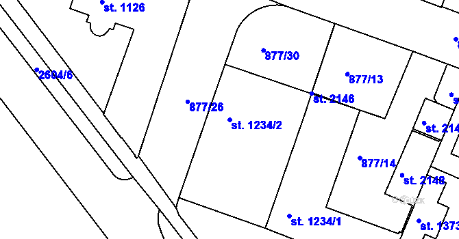 Parcela st. 1234/2 v KÚ Nový Bydžov, Katastrální mapa