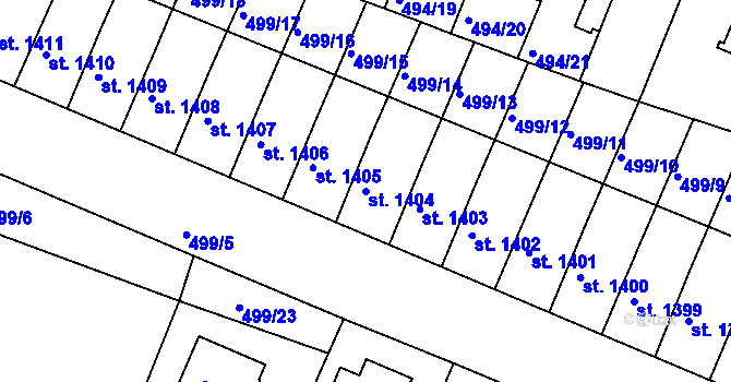 Parcela st. 1404 v KÚ Nový Bydžov, Katastrální mapa