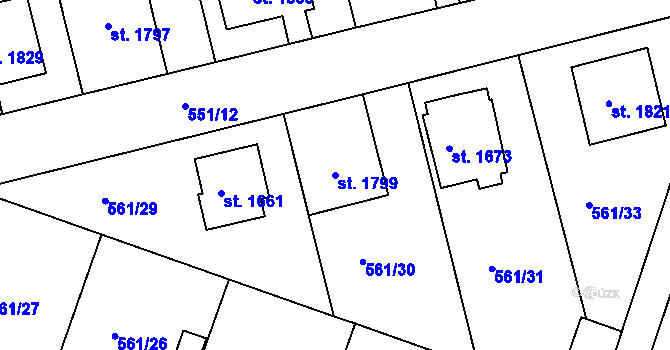 Parcela st. 1799 v KÚ Nový Bydžov, Katastrální mapa