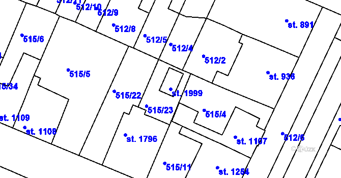 Parcela st. 1999 v KÚ Nový Bydžov, Katastrální mapa
