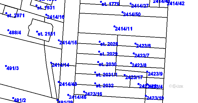 Parcela st. 2029 v KÚ Nový Bydžov, Katastrální mapa