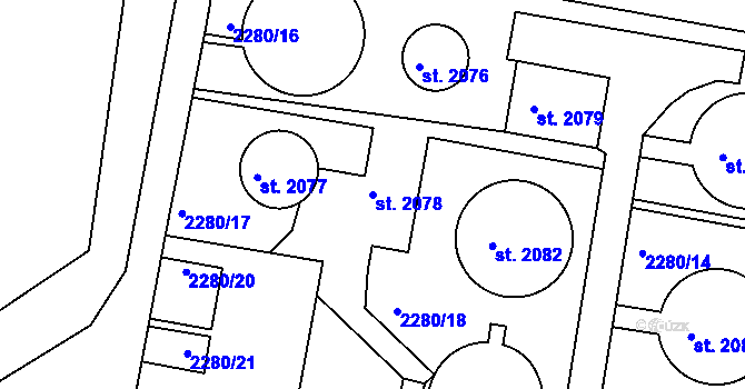Parcela st. 2078 v KÚ Nový Bydžov, Katastrální mapa