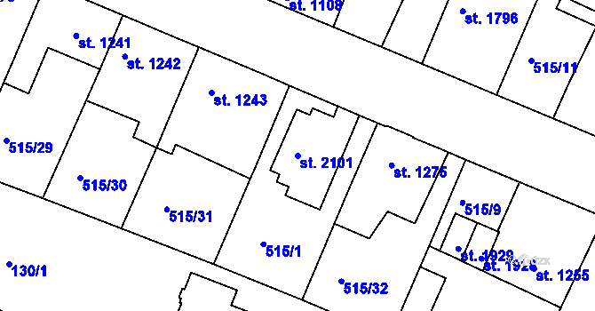 Parcela st. 2101 v KÚ Nový Bydžov, Katastrální mapa