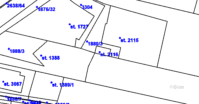 Parcela st. 2116 v KÚ Nový Bydžov, Katastrální mapa