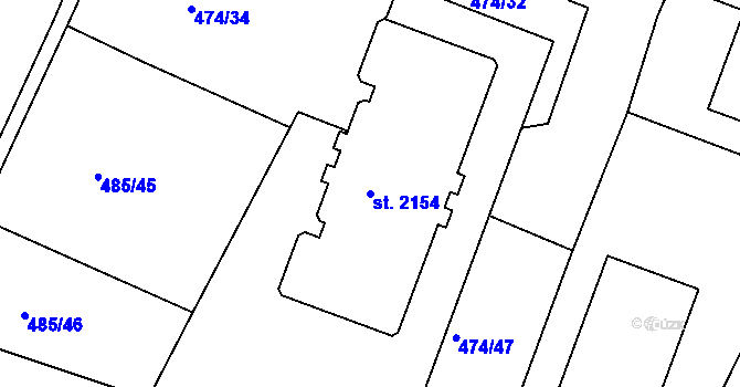 Parcela st. 2154 v KÚ Nový Bydžov, Katastrální mapa