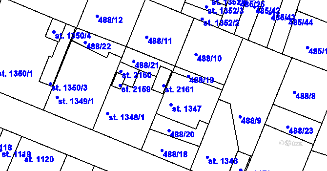 Parcela st. 2161 v KÚ Nový Bydžov, Katastrální mapa