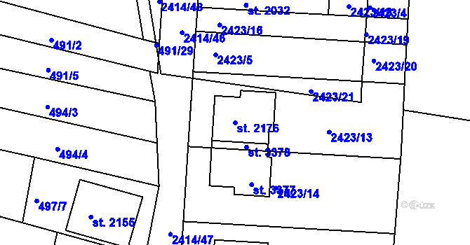 Parcela st. 2176 v KÚ Nový Bydžov, Katastrální mapa
