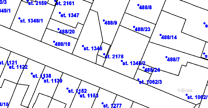 Parcela st. 2178 v KÚ Nový Bydžov, Katastrální mapa